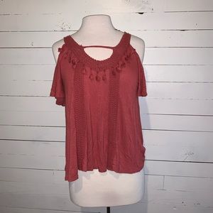 Adorable Off the Shoulder Tee with Tassels